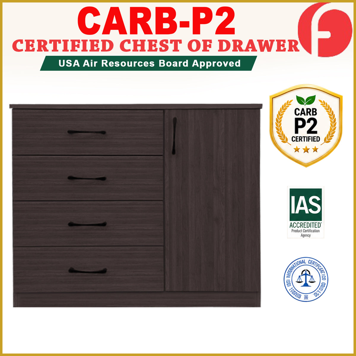 Fredo Chest of Drawers CARB-P2 Certified Board with Cabinet Full Laminated Back Panel