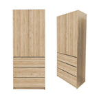 Nolin Modern 2 Door Hanging Wardrobe + 3 Layer Drawer Laminated Back Panel