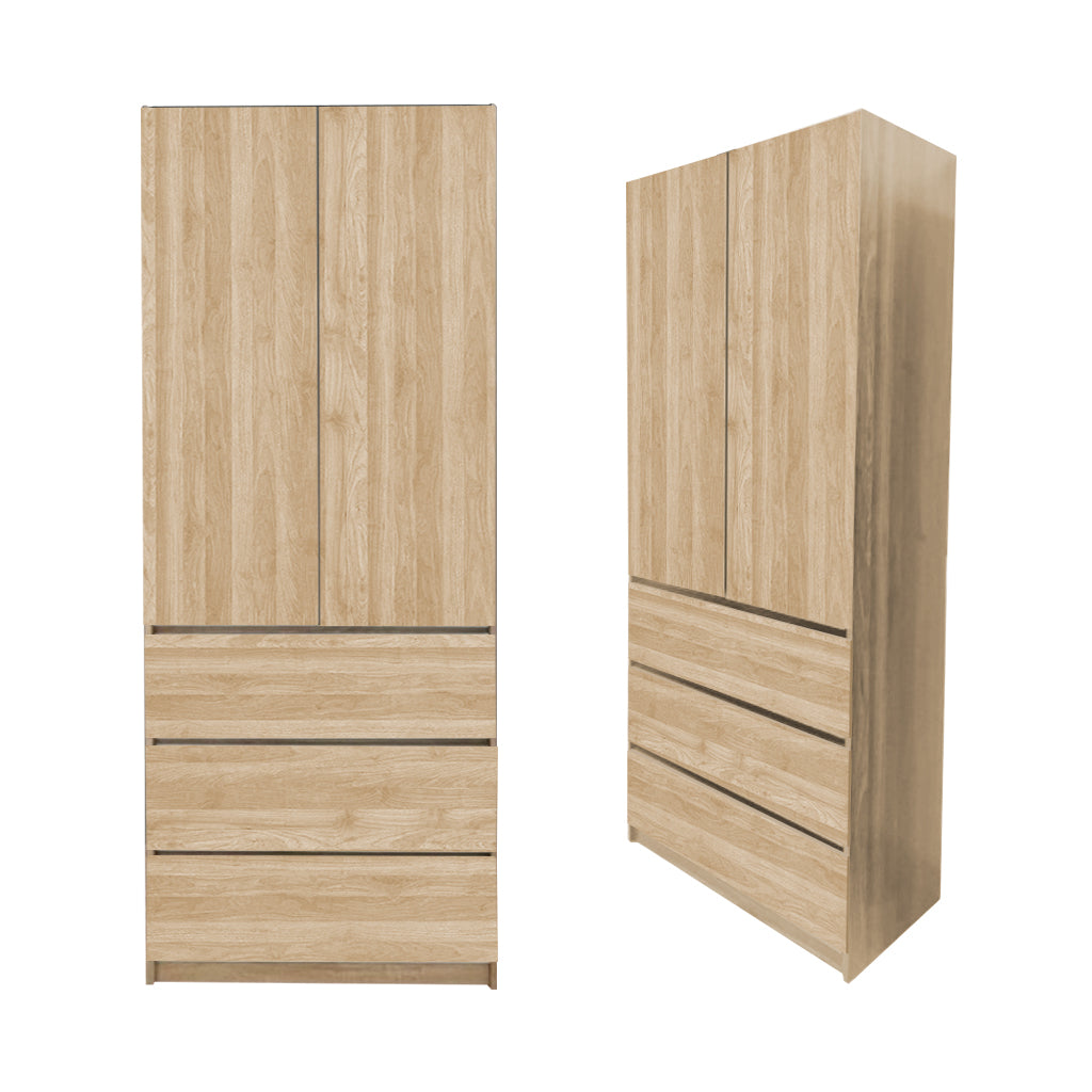 Nolin Modern 2 Door Hanging Wardrobe + 3 Layer Drawer Laminated Back Panel