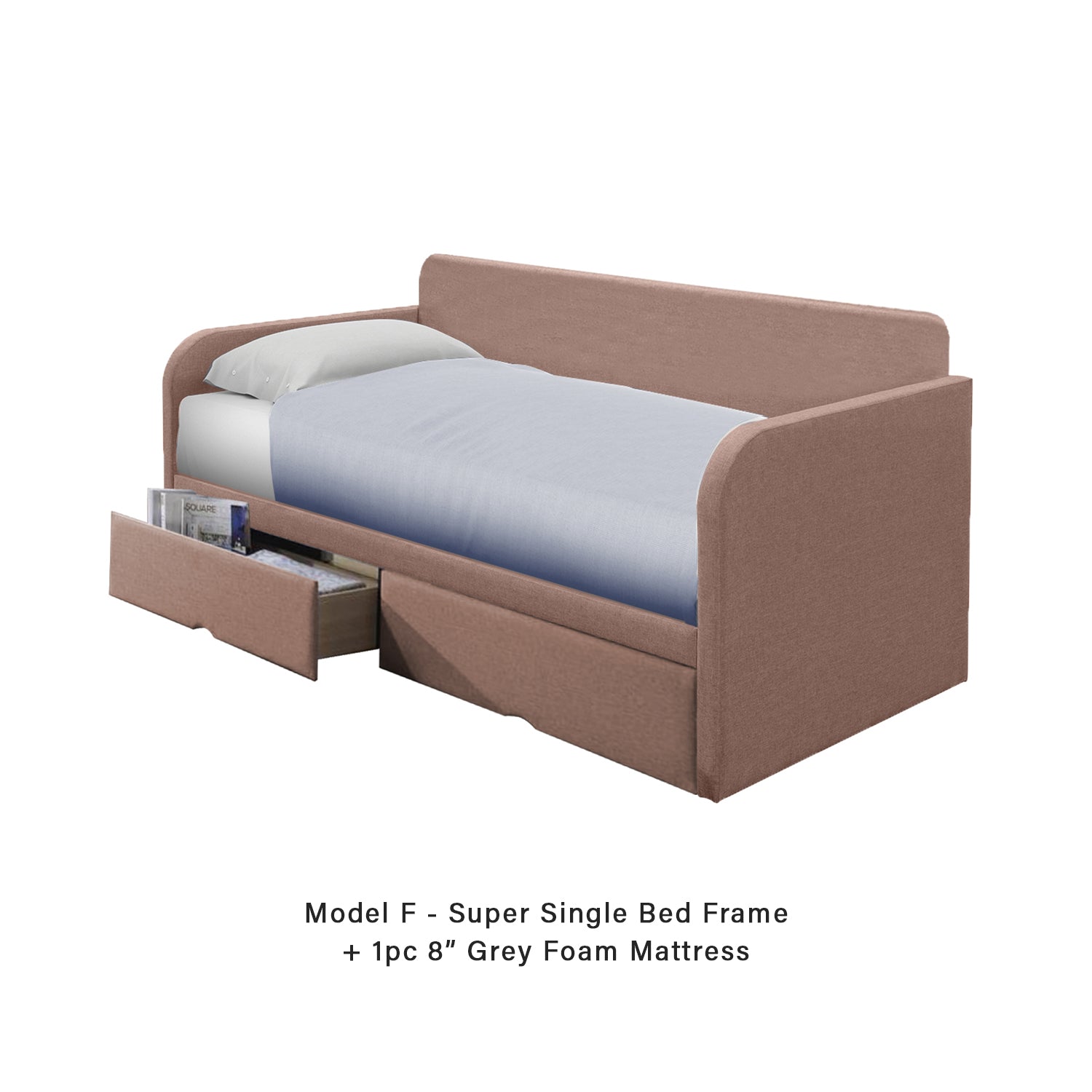 Korro Series Model F Daybed with Drawers - Pet-Friendly Option with Mattress - 56 Colours