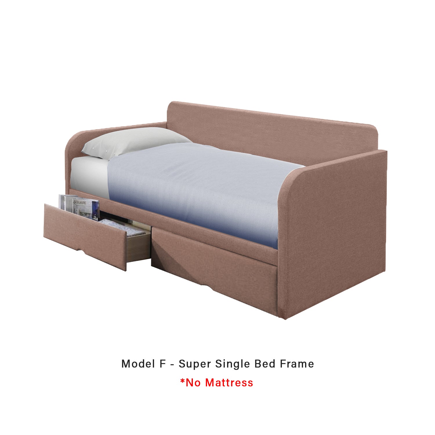 Korro Series Model F Daybed with Drawers - Pet-Friendly Option with Mattress - 56 Colours