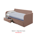 Korro Series Model F Daybed with Drawers - Pet-Friendly Option with Mattress - 56 Colours