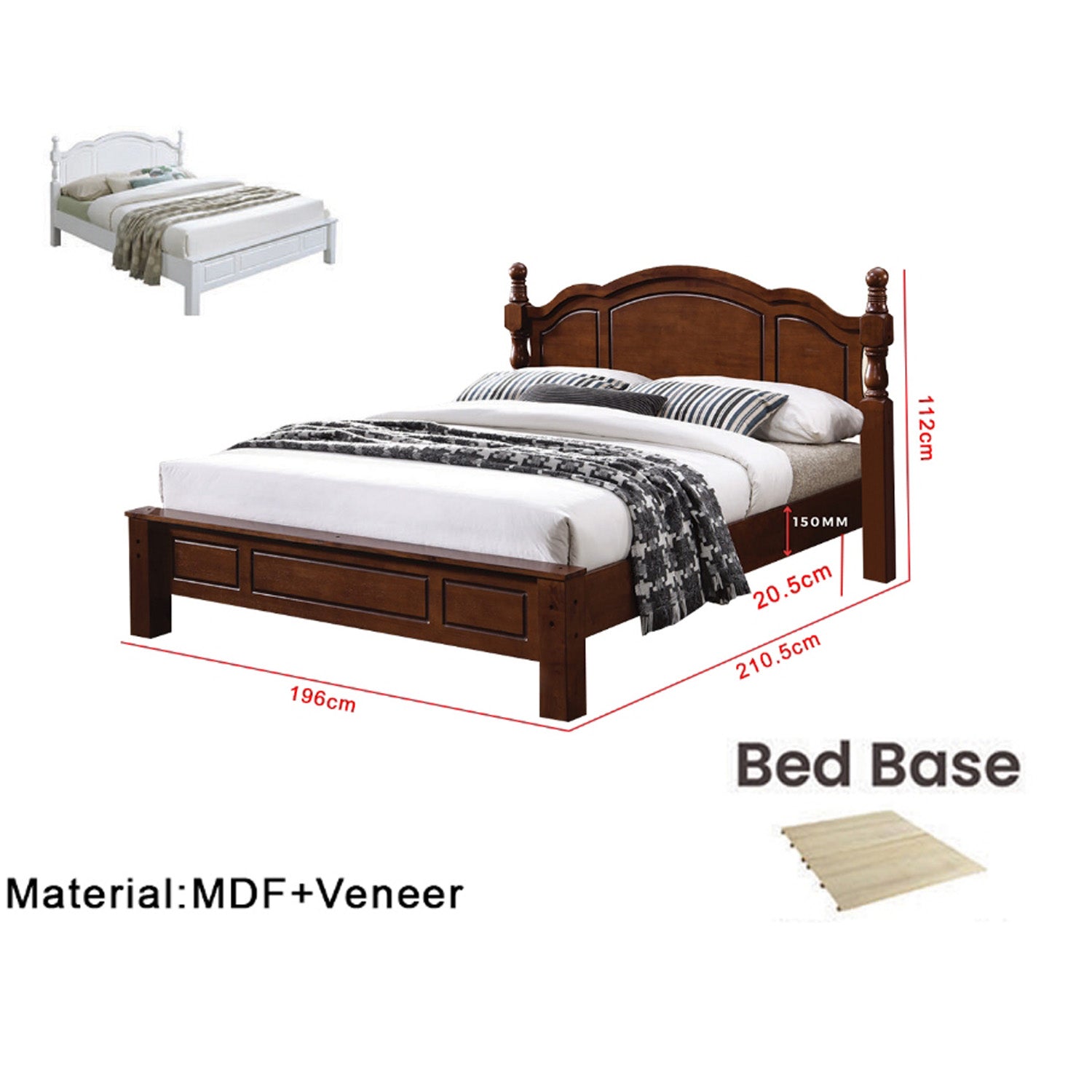 Nadia Series 6 Wooden Bedframe Collection Solid Wood - King Size with Mattress Option