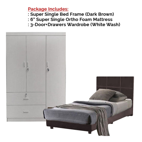 Image of Toluca Bedroom Set Series 3 Includes Wardrobe/Bed Frame/Mattress In Single And Super Single Size.Free Installation