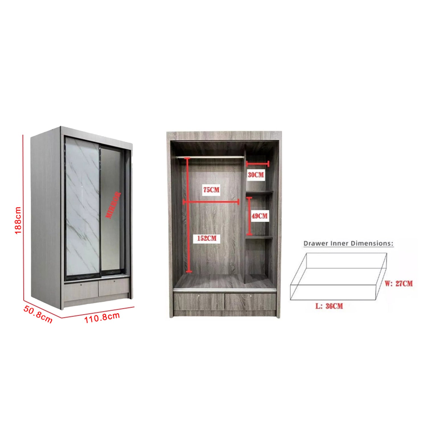 Lindy Series6 4 Feet Solid Sliding Door Wardrobe