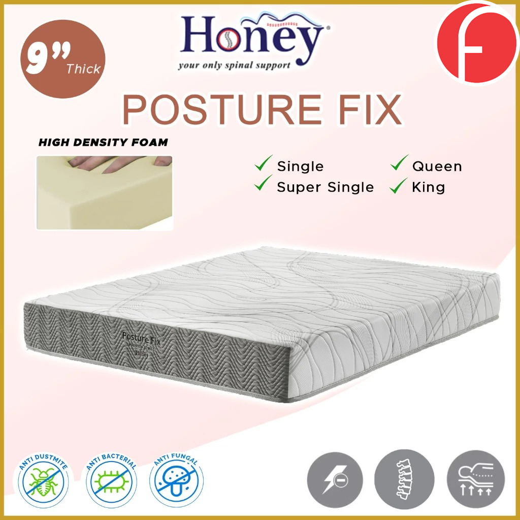 Honey Posture Fix 9" Antistatic Fabric Mattress with Coconut Fibre - All Sizes Available