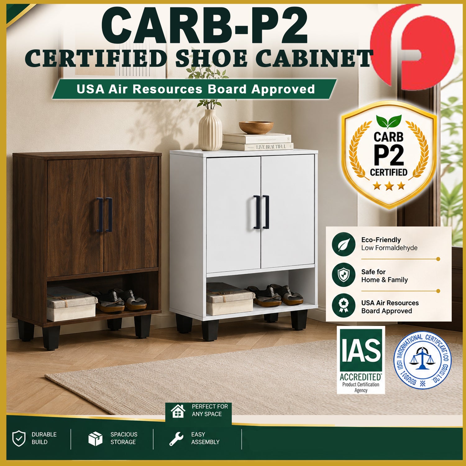Flynn Shoe Cabinet CARB-P2 Certified Board w/ Fully Laminated Back Panel
