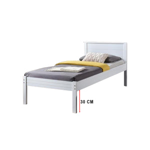 Isla Solid Rubberwood Bed Frame Flat Plywood Base with Pull-out Bed in Single White Color