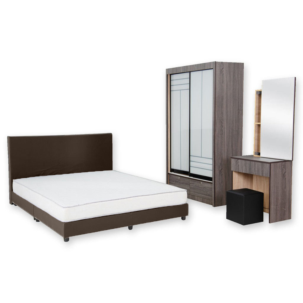 serenity 3 piece wooden bedroom set walnut | furnituremart.sg