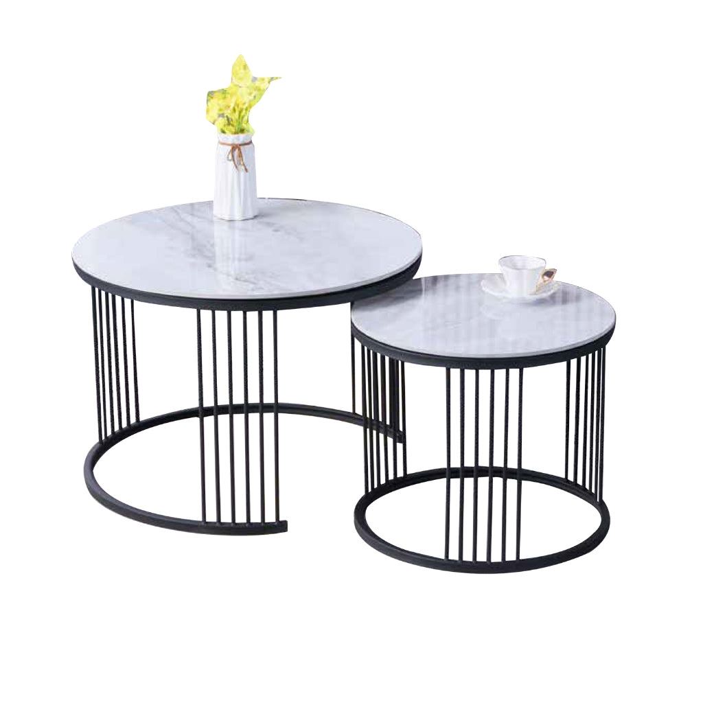 Keana Series 6 Premium Coffee Center Table Steel Metal Leg + Marble Ceramic Top