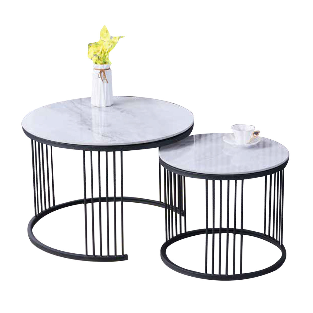 Qiana 2-Piece Center Coffee Table Heat Resistant Glossy Ceramic Top