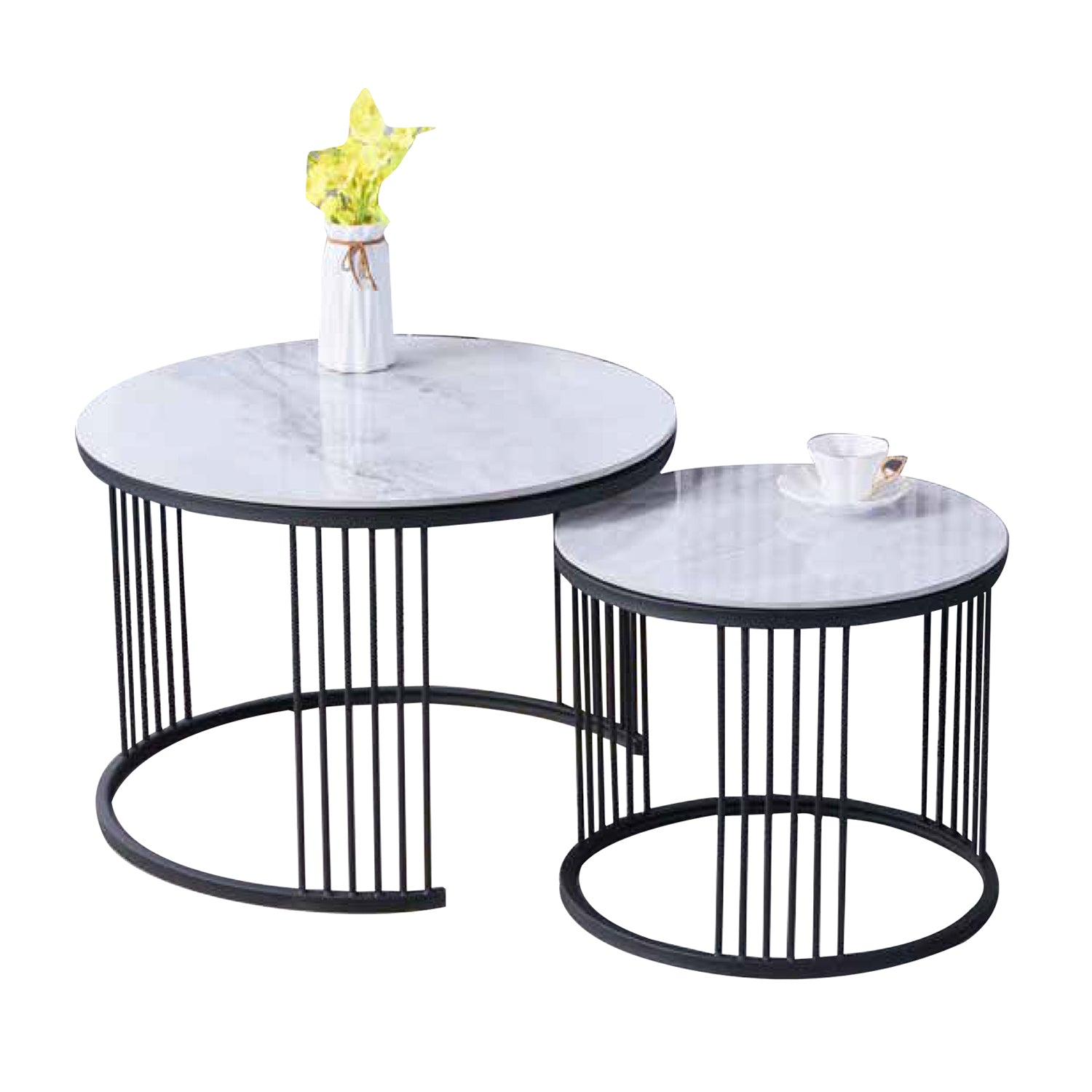 Qiana 2-Piece Center Coffee Table Heat Resistant Glossy Ceramic Top