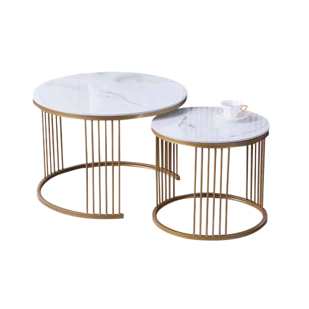 Keana Series 6 Premium Coffee Center Table Steel Metal Leg + Marble Ceramic Top