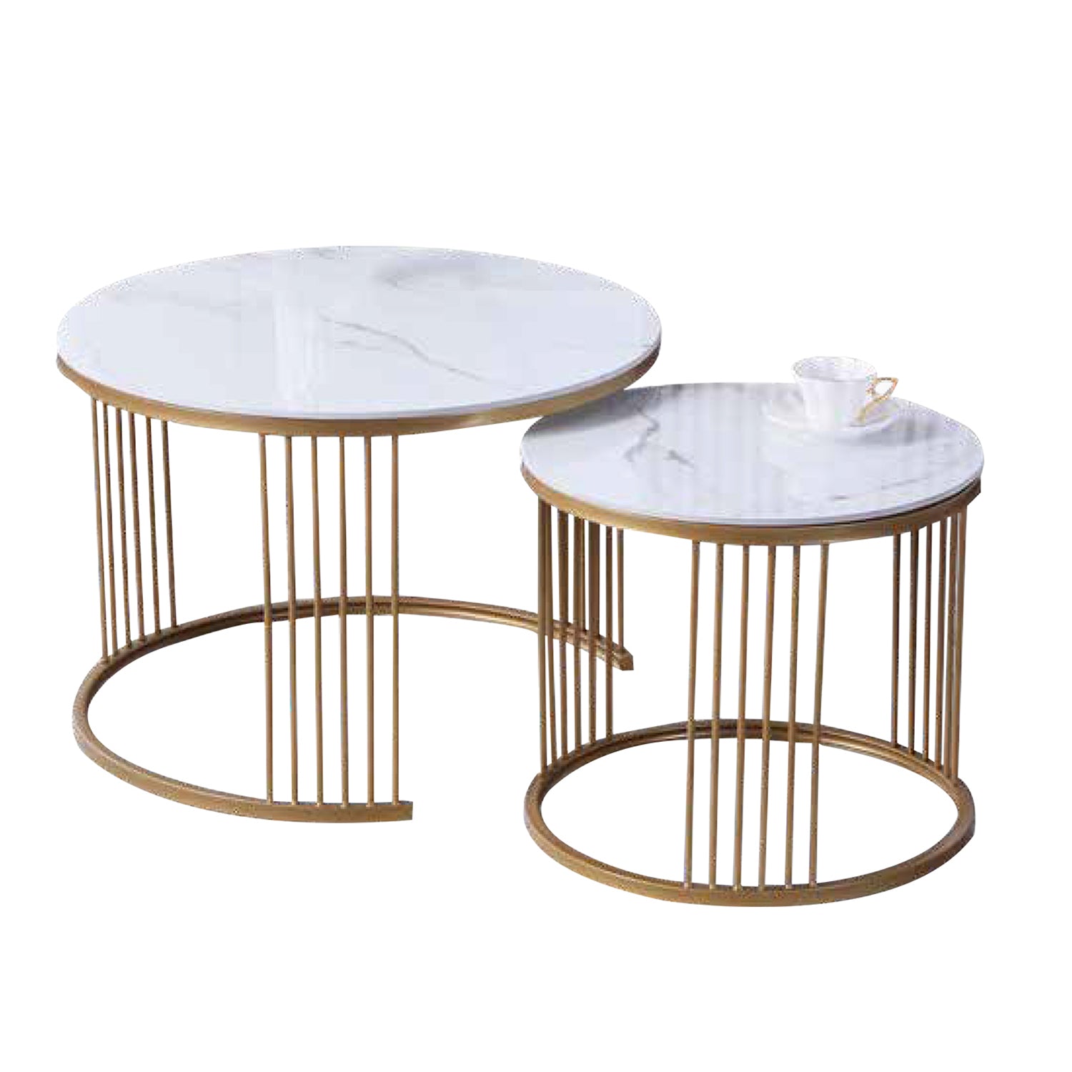 Qiana 2-Piece Center Coffee Table Heat Resistant Glossy Ceramic Top