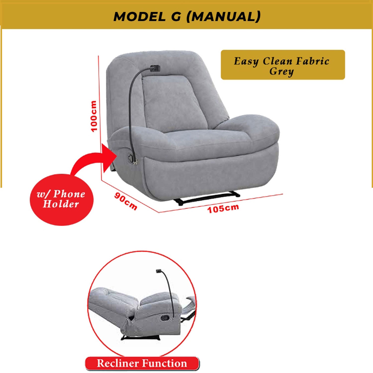 Scarlet Model G Premium Single Sofa Manual Recliner