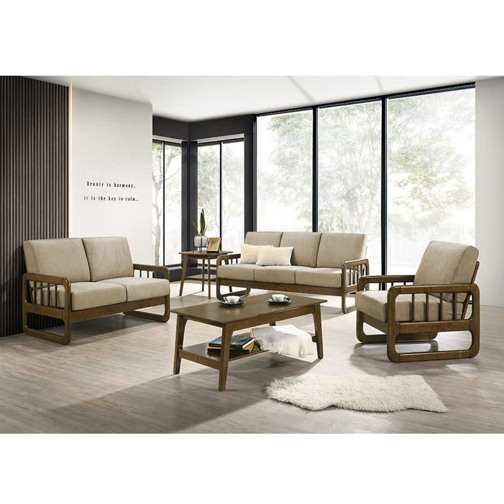 Frida Series 1,2,3 Seater Sofa Set Solid Wood Living Room Furnitures in Light Brown
