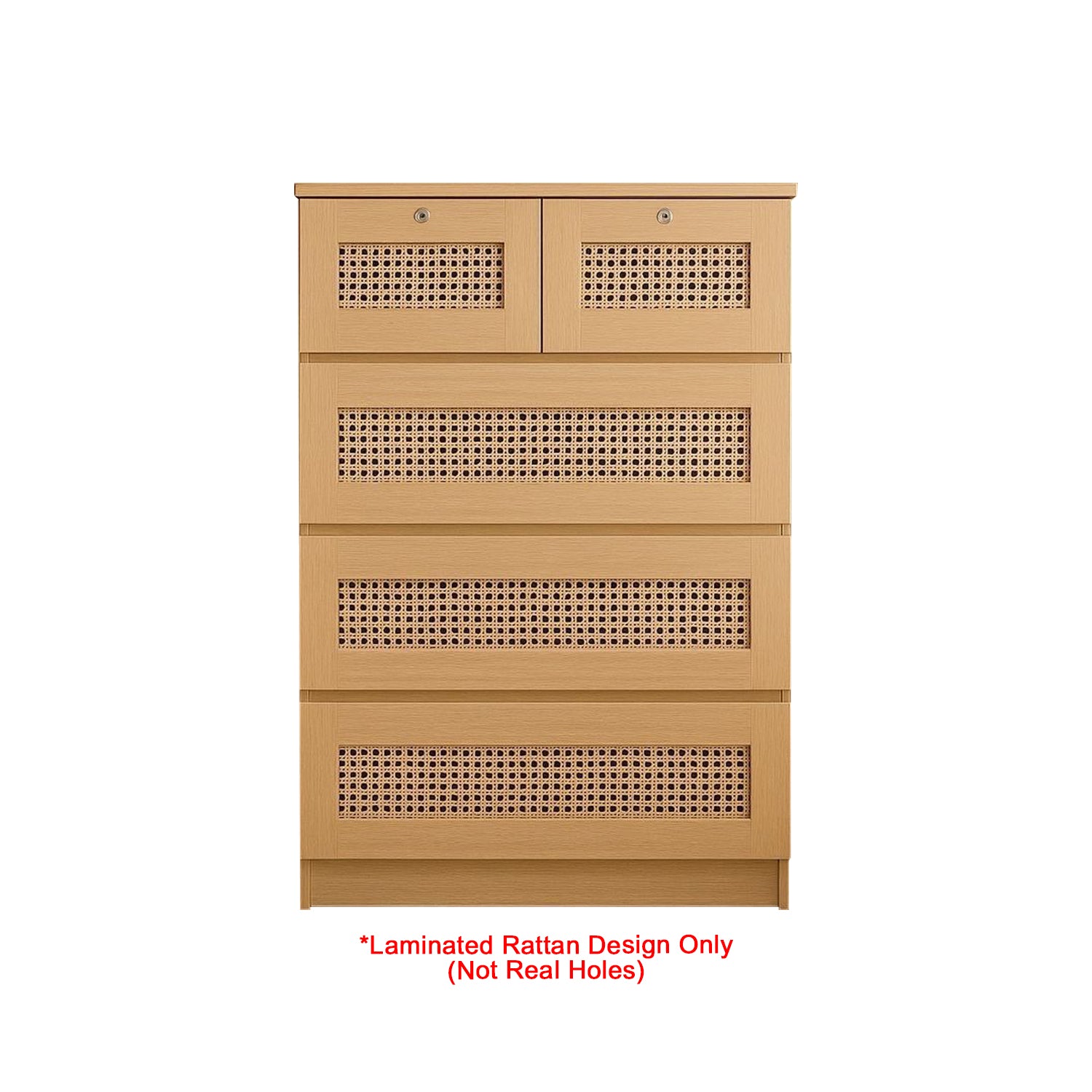Chura Chest of 5 Drawers Laminated Board Natural Colour Rattan Design