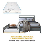 Vinna Pull-Out Bed Single/Super Single Solid Rubberwood Bed Frame w/ Mattress Option