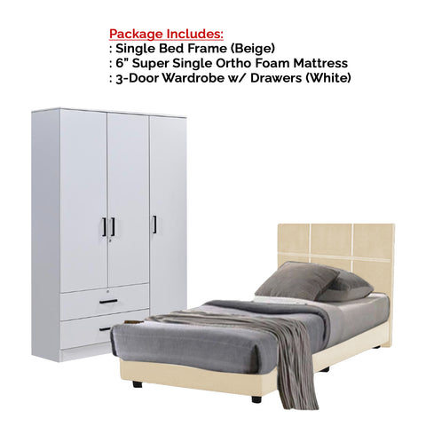 Image of Toluca Bedroom Set Series 4 Includes Wardrobe/Bed Frame/Mattress In Single And Super Single Size.Free Installation