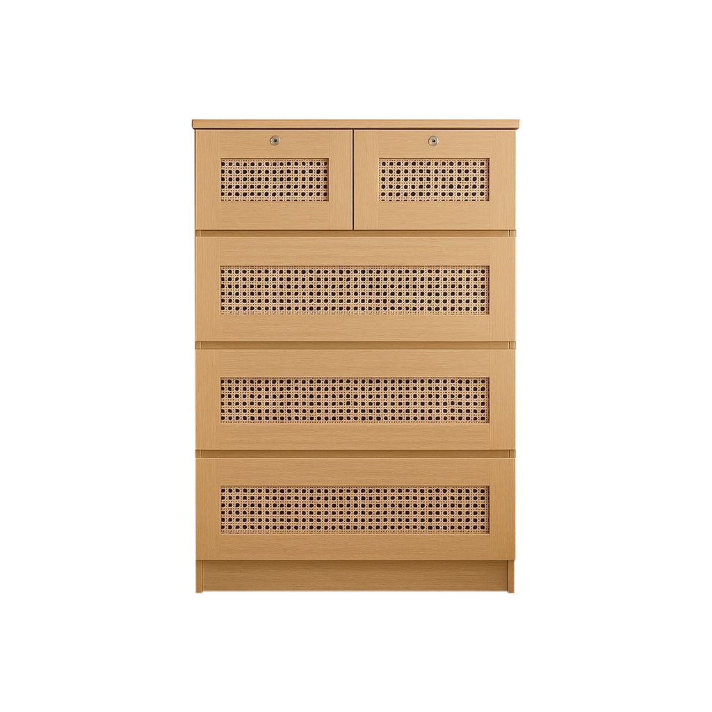 Chura Chest of 5 Drawers Laminated Board Natural Colour Rattan Design