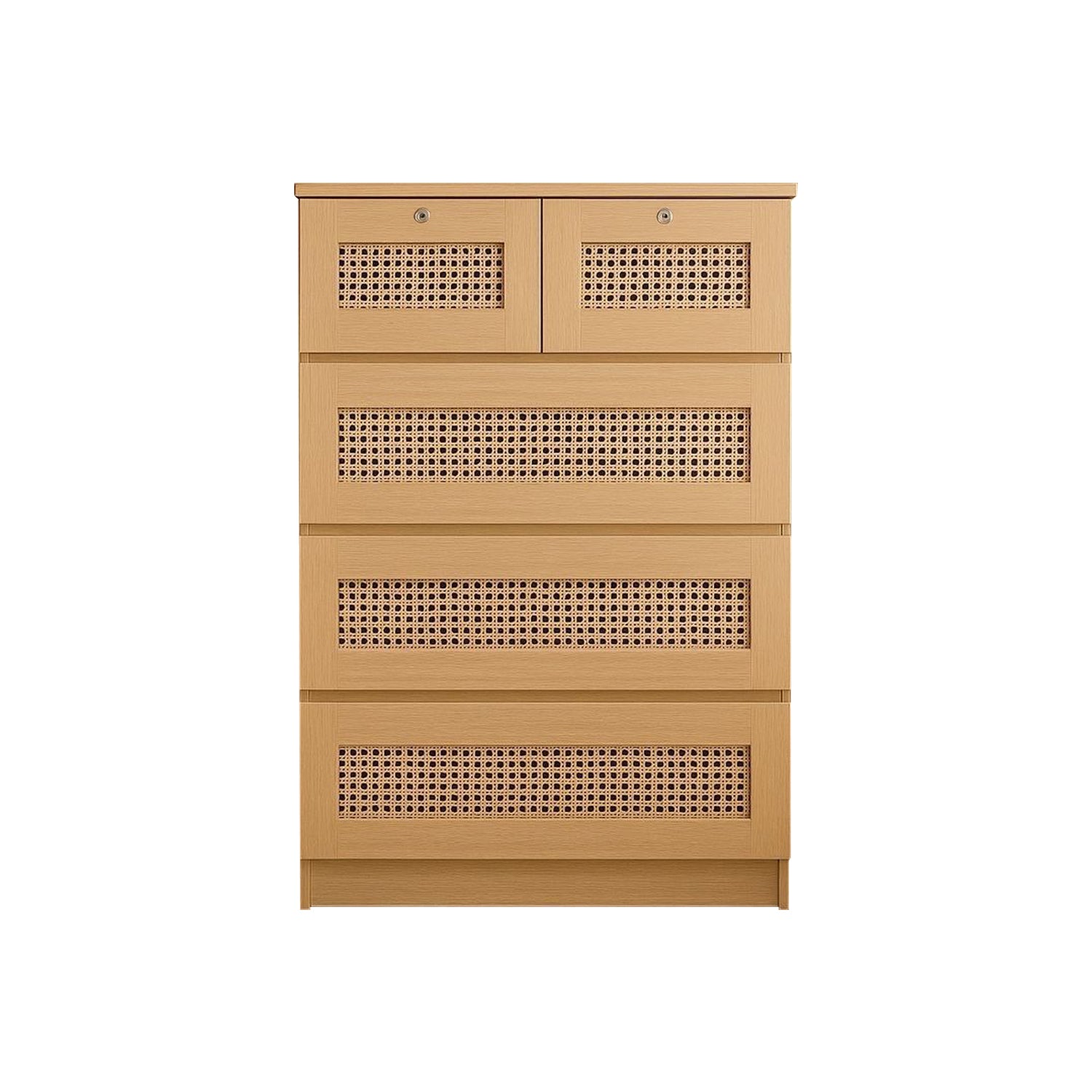 Chura Chest of 5 Drawers Laminated Board Natural Colour Rattan Design