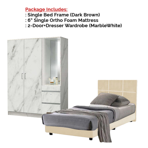 Image of Toluca Bedroom Set Series 4 Includes Wardrobe/Bed Frame/Mattress In Single And Super Single Size.Free Installation