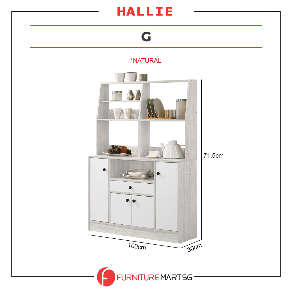 Hallie Series Modular Kitchen Cabinet Melamine Panel Top with Hanging Cabinet in Brown & Natural Color.