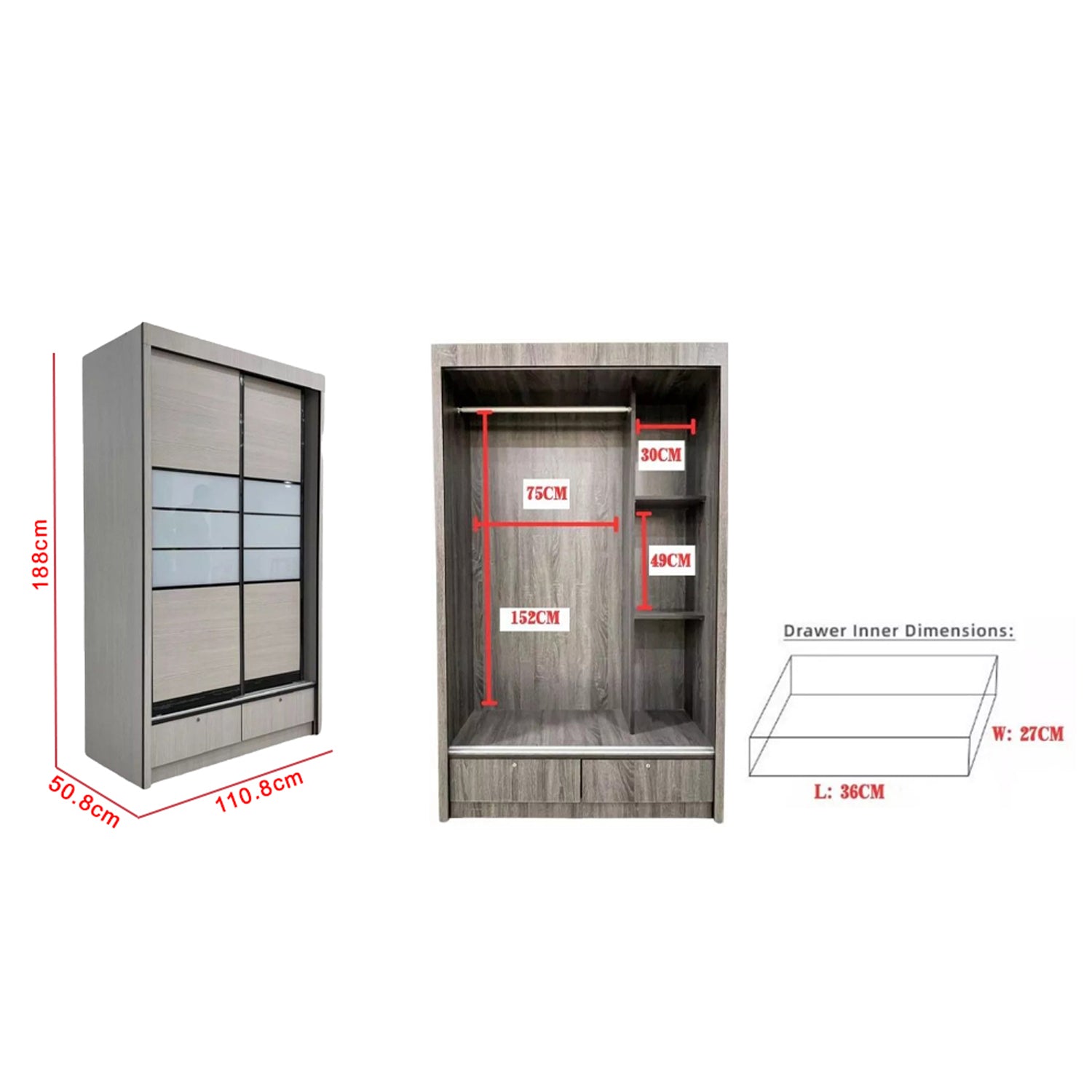 Lindy Series7 4 Feet Solid Sliding Door Wardrobe