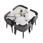 Rachel Dining Set with Curved Edges Sintered Stone Table Top Leather High Density Chair