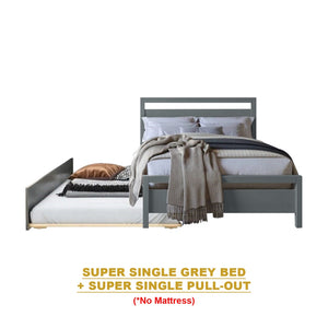 Finna Solid Rubberwood Bed Frame Single, Super Single, Queen w/ Pull-Out Option