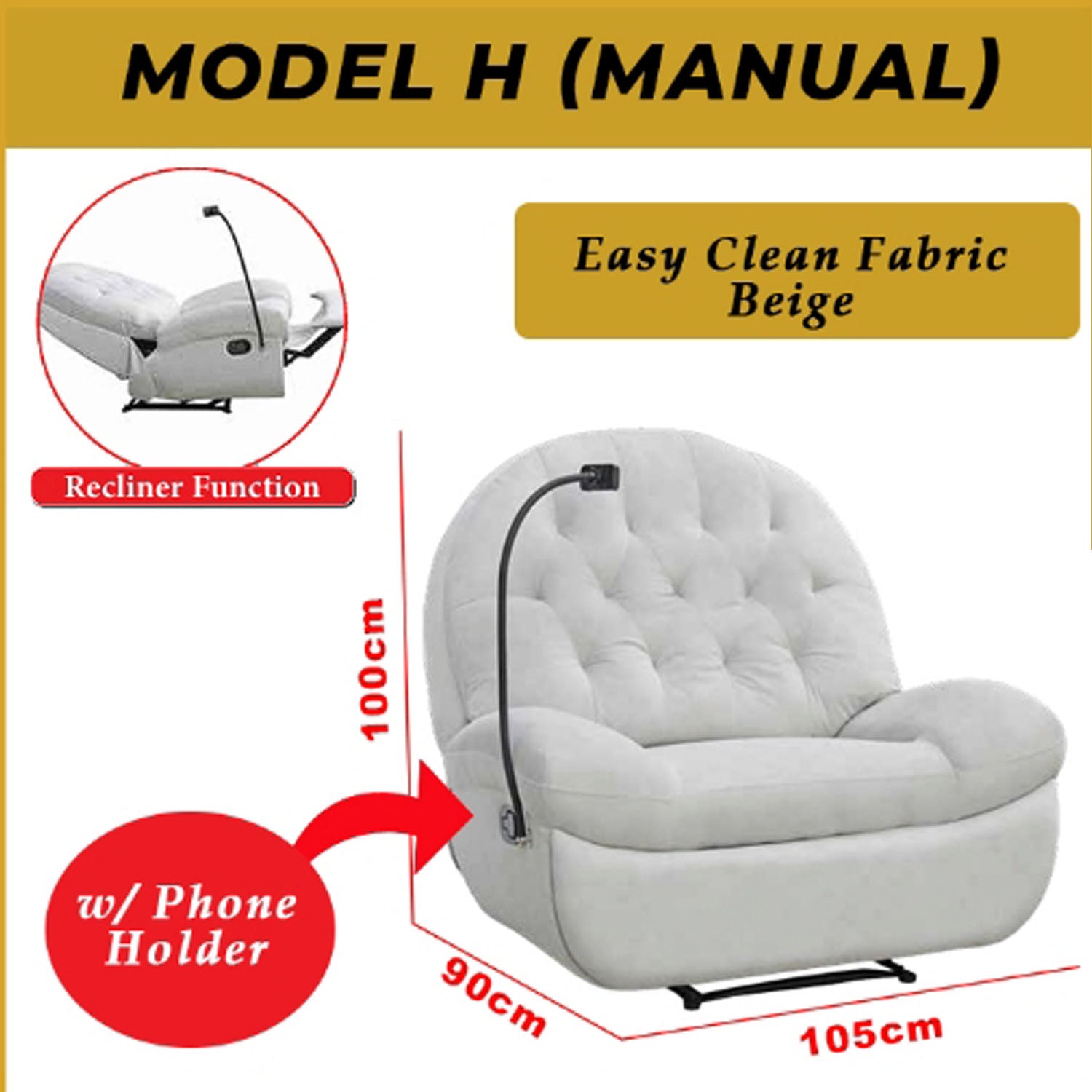 Scarlet Model H Premium Single Sofa Manual Recliner