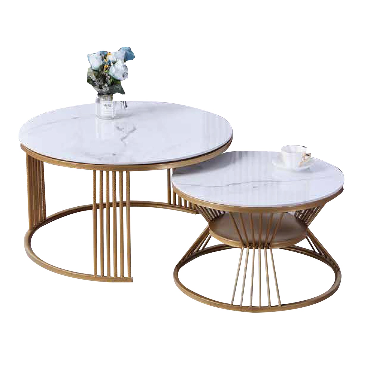 Rylee 2-Piece Center Coffee Table Heat Resistant Glossy Ceramic Top