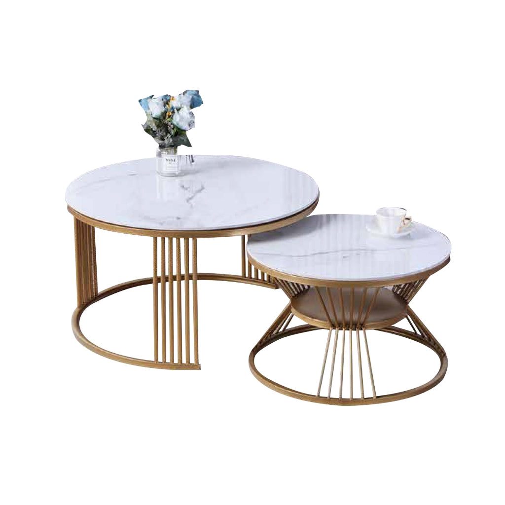 Keana Series 7 Premium Coffee Center Table Steel Metal Leg + Marble Ceramic Top