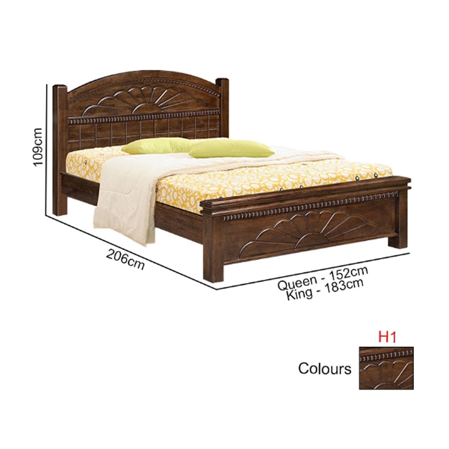 Gianna Series H Wooden Bed Frame Queen and King Size in Cappuccino Color