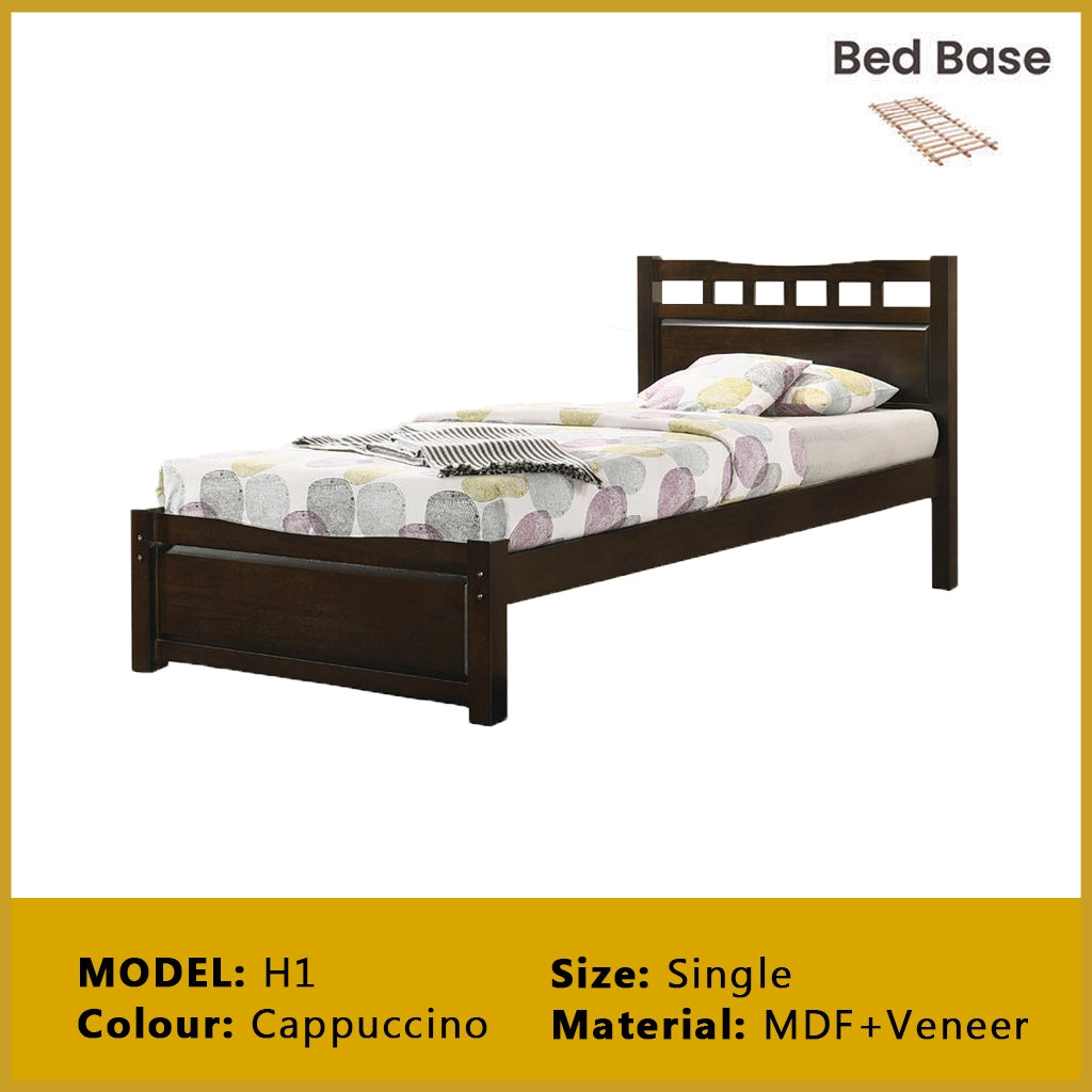 Riese Single Pull-Out Bedframe MDF+Veneer Wood Slatted Base