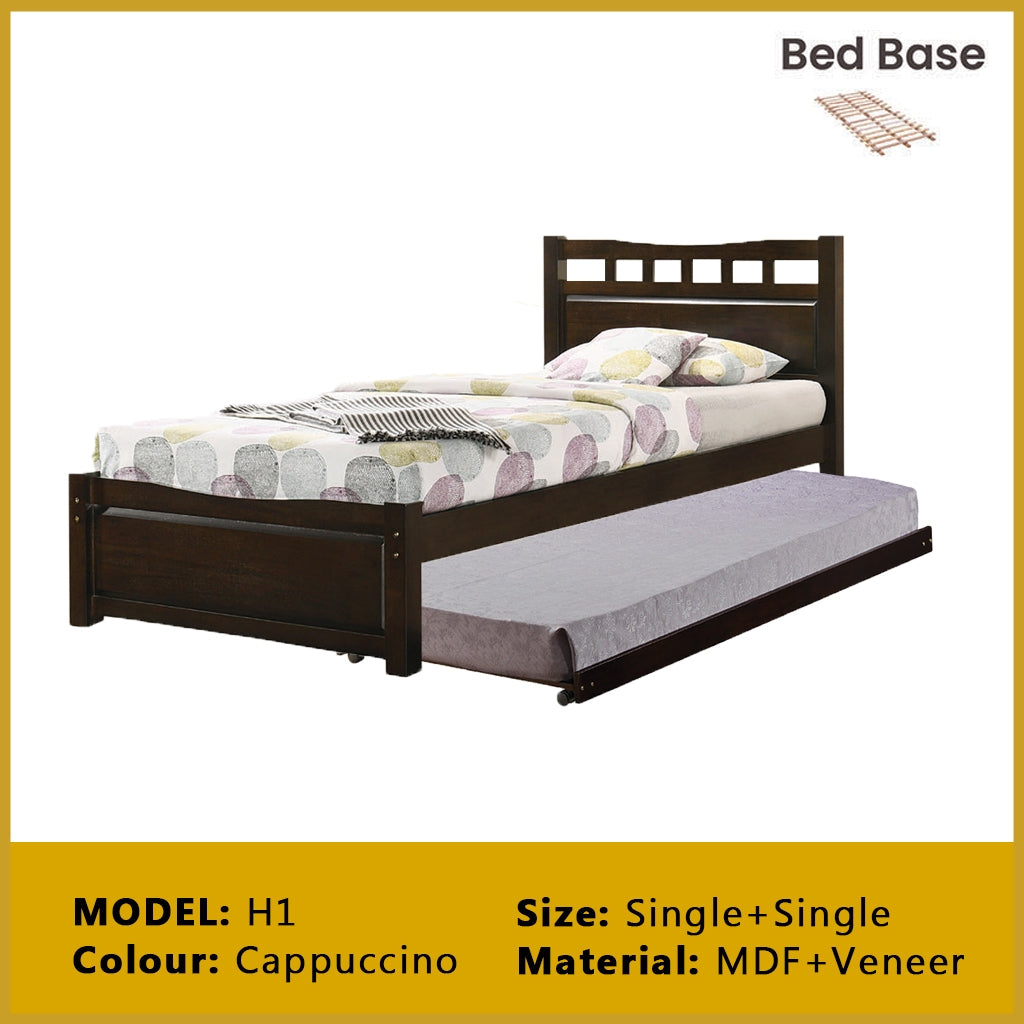 Riese Single Pull-Out Bedframe MDF+Veneer Wood Slatted Base