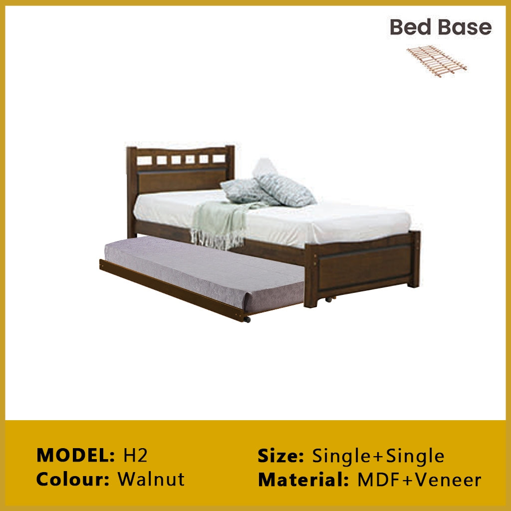 Riese Single Pull-Out Bedframe MDF+Veneer Wood Slatted Base