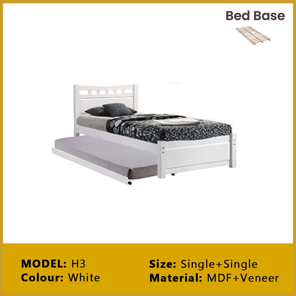 Riese Single Pull-Out Bedframe MDF+Veneer Wood Slatted Base