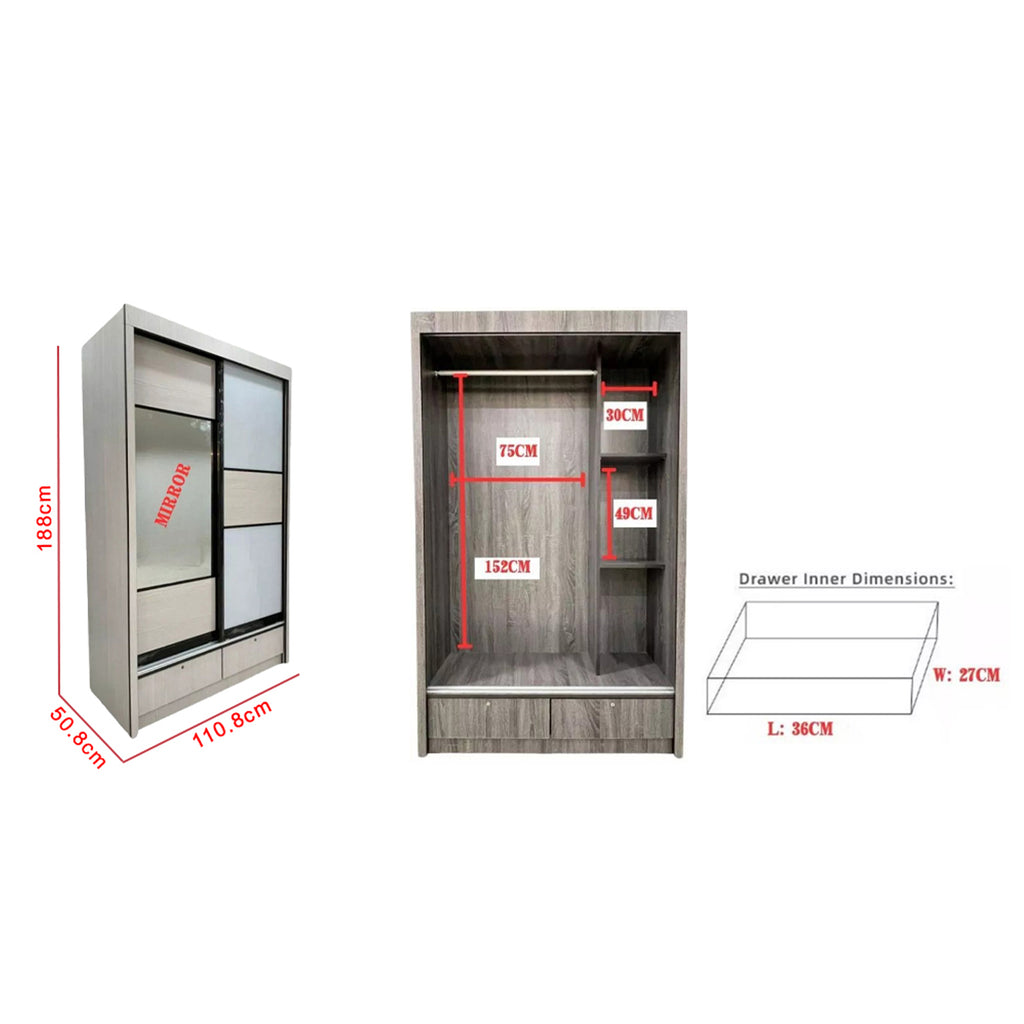 Lindy Series8 4 Feet Solid Sliding Door Wardrobe