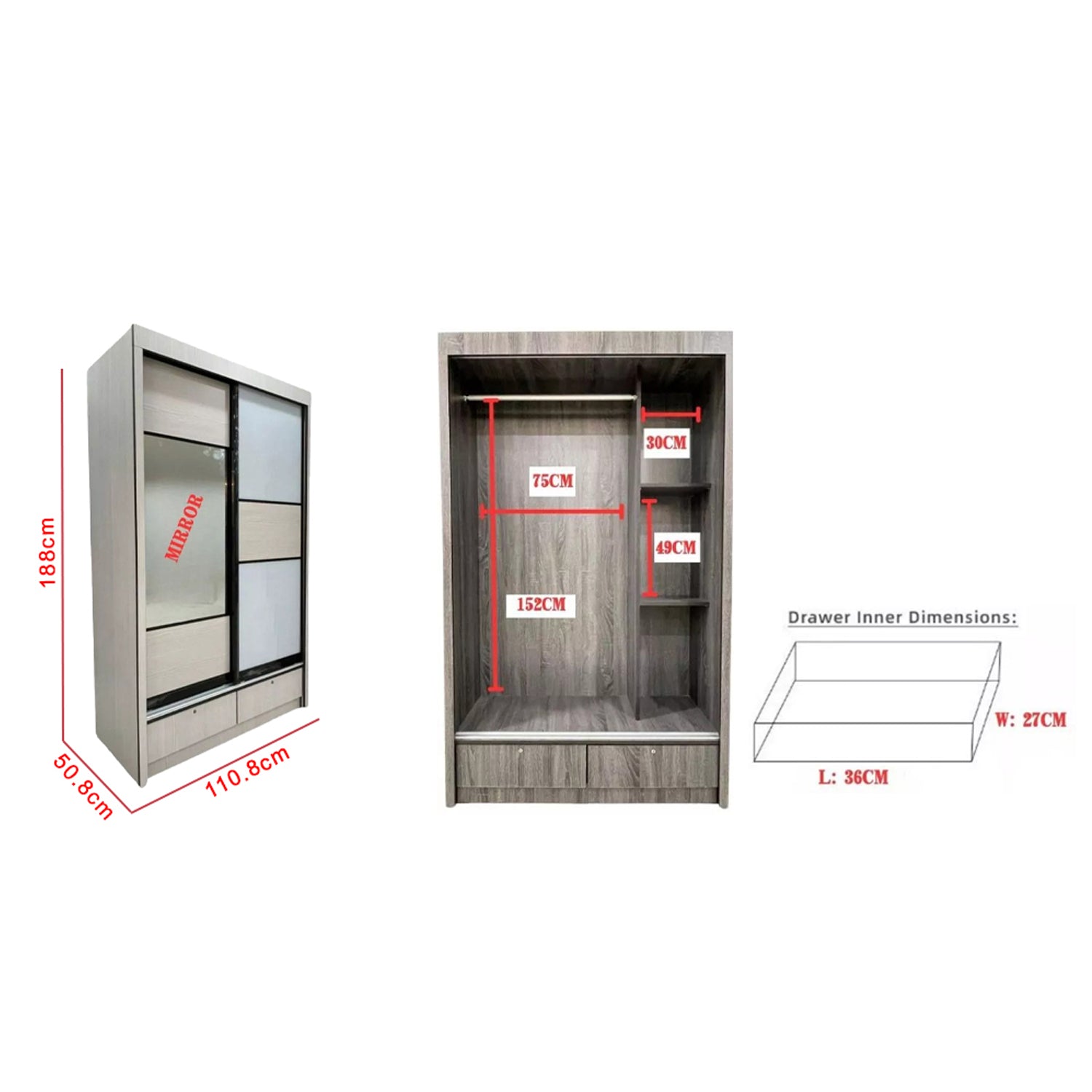Lindy Series8 4 Feet Solid Sliding Door Wardrobe