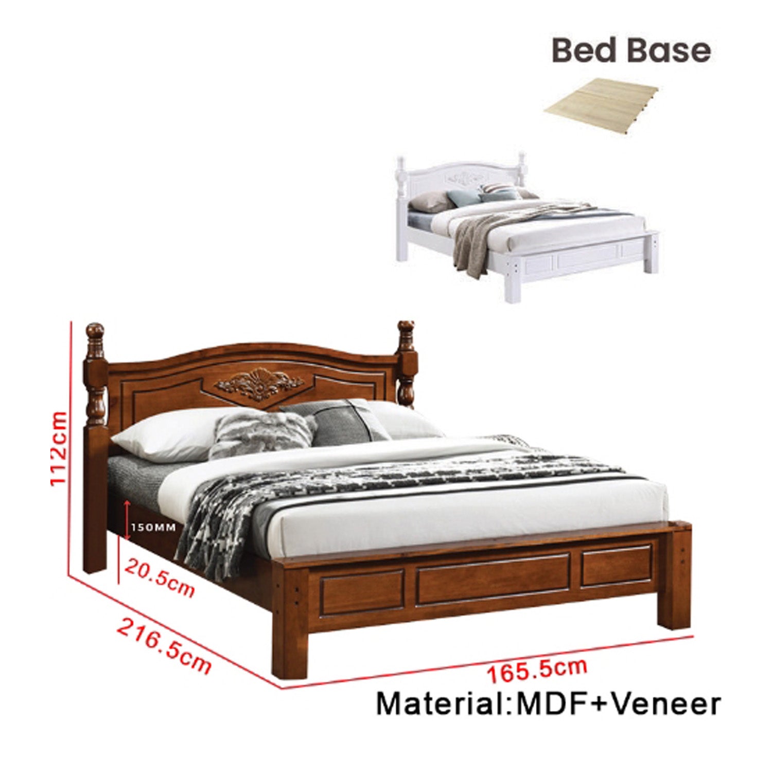 Premium Carlie Series 8 Queen Wooden Bedframe Solid Wood With Plywood Base - w/ Mattress Option