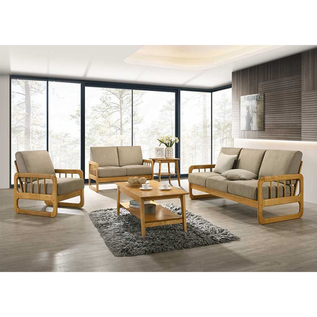 Frida Series 1,2,3 Seater Sofa Set Solid Wood Living Room Furnitures in Light Brown