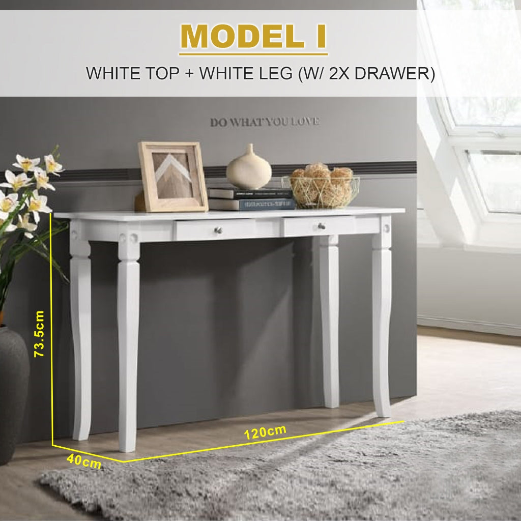 KRITY Series I Console White Table Top With 2x Drawer Side Display Table in White Leg