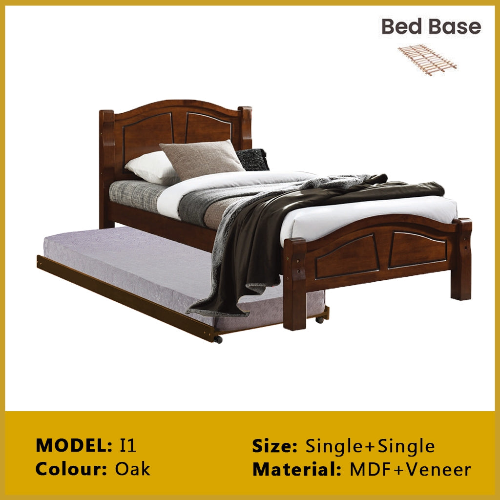 Riese Single Pull-Out Bedframe MDF+Veneer Wood Slatted Base