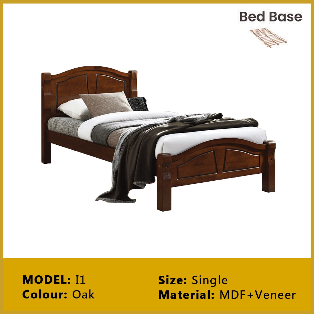 Riese Single Pull-Out Bedframe MDF+Veneer Wood Slatted Base