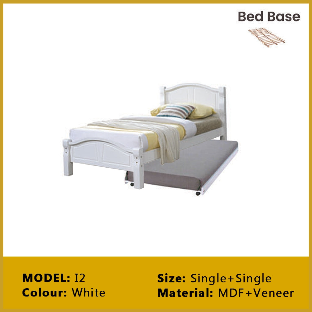 Riese Single Pull-Out Bedframe MDF+Veneer Wood Slatted Base