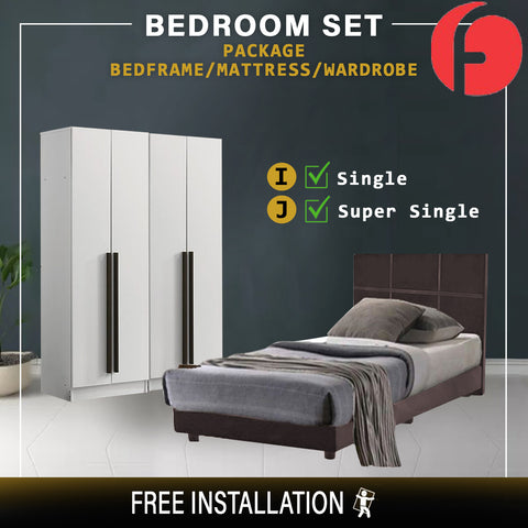 Image of Toluca Bedroom Set Series 5 Includes Wardrobe/Bed Frame/Mattress In Single And Super Single Size.Free Installation