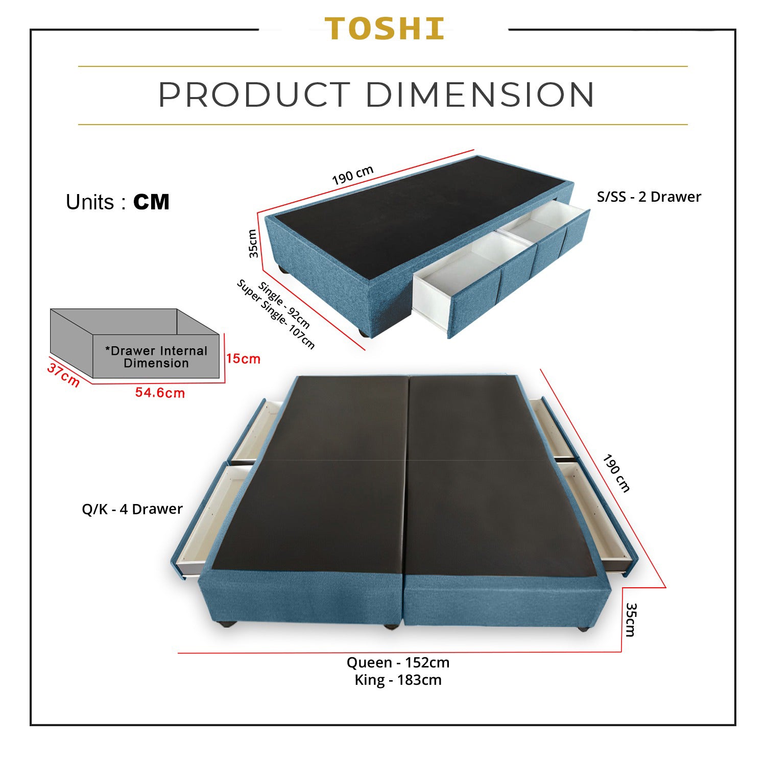 OrthoCoil Toshi Divan Drawer Bed Frame - Pet-Friendly Option / Mattress Option