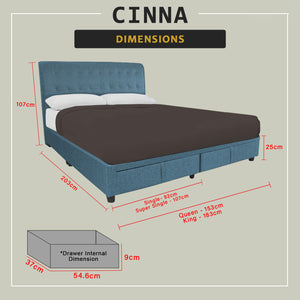 Cinna Drawer Bedframe Storage Bed All Sizes - Pet-Friendly Option / Mattress Option