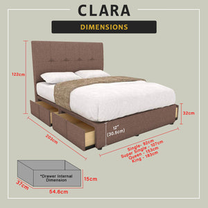 Clara Drawer Bedframe Storage Bed All Sizes - Pet-Friendly Option / Mattress Option